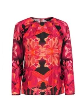 NWOT TED BAKER Zacci Red Orchid Floral Zacci Blouse XS (Ted Baker 0, US 2)